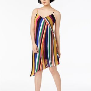 Bar III‎ Multicolored Vibrant Striped Metallic Asymmetrical Shift Dress XS